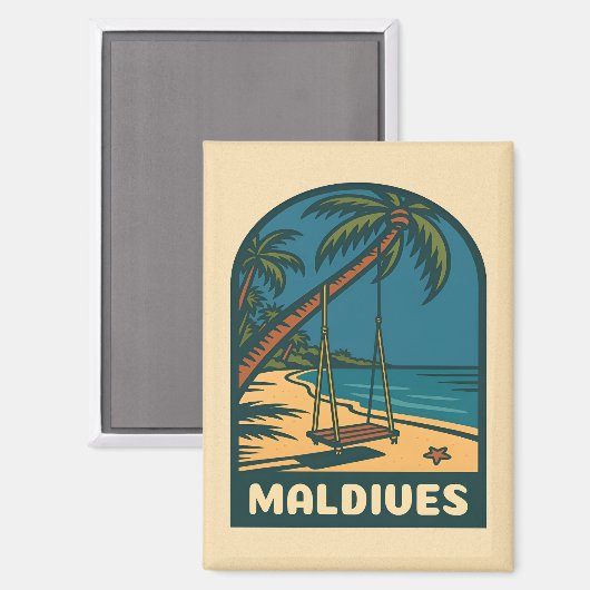レトロヴィンテージトラベルモルディブアイランドビーチ名勝 マグネット (正面/裏面)