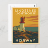 レトロヴィンテージトラベルリンデスニーズライトハウスノルウェー ポストカード (正面/裏面)