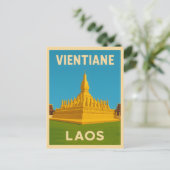 レトロヴィンテージトラベルヴィエンチャンラオズゴールデンテンプル ポストカード (スタンド正面)