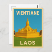 レトロヴィンテージトラベルヴィエンチャンラオズゴールデンテンプル ポストカード (正面/裏面)