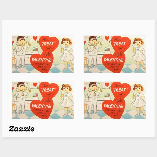 レトロヴィンテージドクターナースバレンタインステッカー 長方形シール (シート)