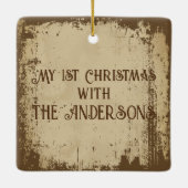 レトロヴィンテージドッグとレッドクリスマスハット セラミックオーナメント (裏面)