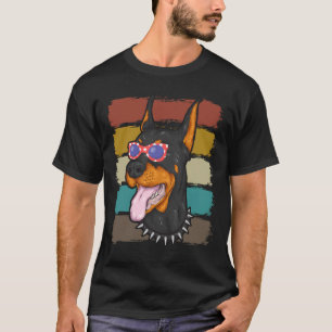 レトロヴィンテージドベルマンドッグアメリカン国旗 Tシャツ