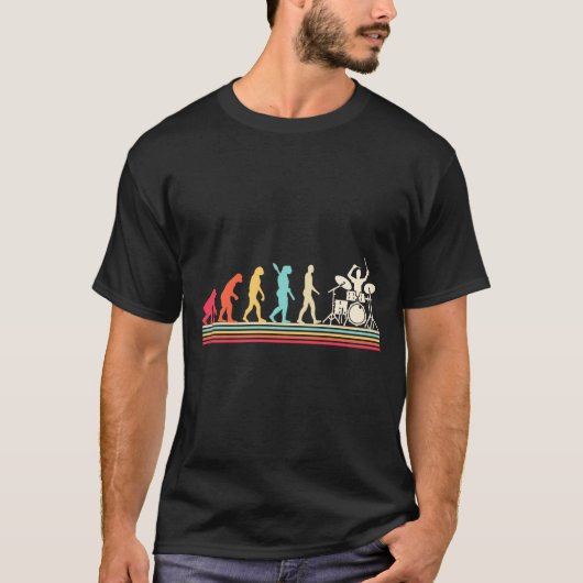 レトロヴィンテージドラマー進化 Tシャツ (正面)