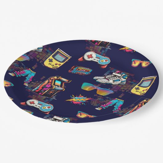 レトロヴィンテージネオン80のパターン ペーパープレート (アングル)