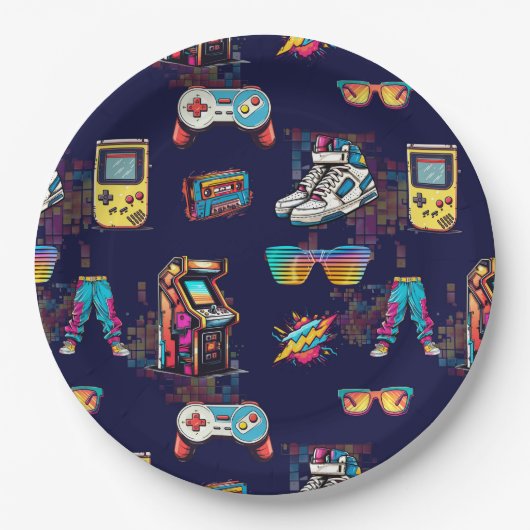 レトロヴィンテージネオン80のパターン ペーパープレート (正面)