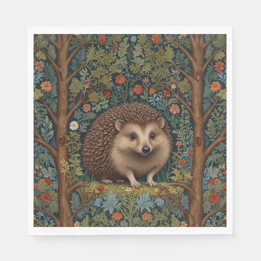レトロヴィンテージハリネズミ森林植物学 スタンダードランチョンナプキン (正面)