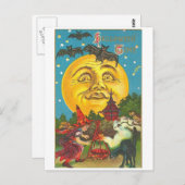 レトロヴィンテージハロウィンビッグムーンハロウィーン ポストカード (正面/裏面)