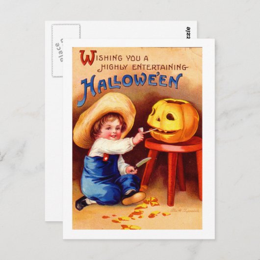 レトロヴィンテージハロウィンボーイカーヴィエ ポストカード (正面/裏面)