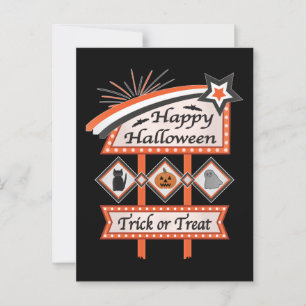 レトロヴィンテージハロウィーンサイン – トリックまたはトリート ポストカード