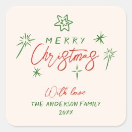 レトロヴィンテージハンドドロッドスターズメリークリスマス スクエアシール