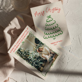 レトロヴィンテージハンドドロッドボウツリーフォトクリスマス シーズンカード