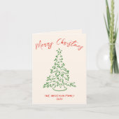 レトロヴィンテージハンドドローユニークツリーのクリスマス シーズンカード (正面)