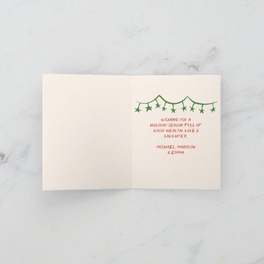 レトロヴィンテージハンドドローユニークツリーのクリスマス シーズンカード (内部)