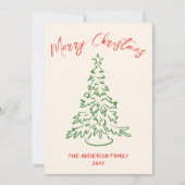 レトロヴィンテージハンドドローユニークツリーのクリスマス シーズンカード (正面)