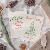 レトロヴィンテージハンドドローユニークツリーのクリスマス シーズンカード