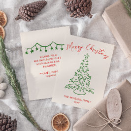 レトロヴィンテージハンドドローユニークツリーのクリスマス シーズンカード