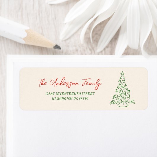 レトロヴィンテージハンドドローユニークツリーのクリスマス ラベル (インサイチュ)