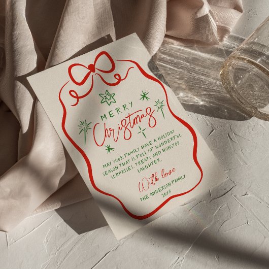 レトロヴィンテージハンドドロー予測できなド弓クリスマス シーズンカード