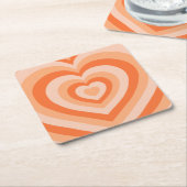 レトロヴィンテージハートオレンジ スクエアペーパーコースター (アングル)