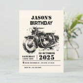 レトロヴィンテージバイクカスタムバイクもしくは自転車に乗る人誕生日 招待状 (スタンド正面)