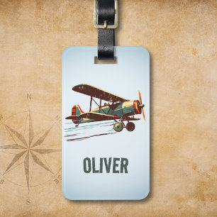 レトロヴィンテージバイプレーンパーソナライズされた ラゲッジタグ