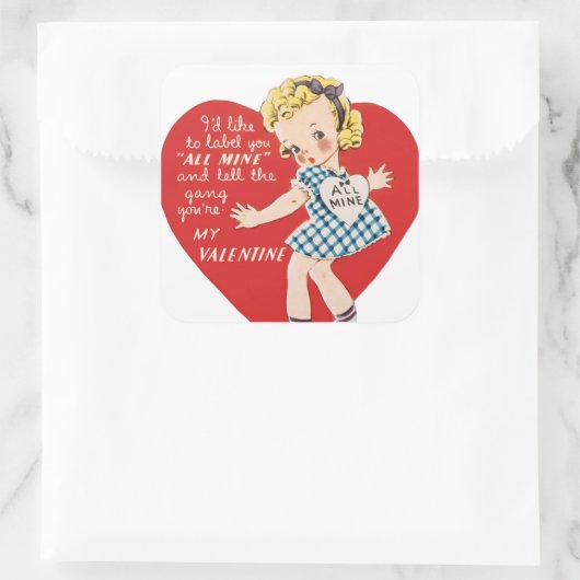 レトロヴィンテージバレンタインの女の子の休日シール スクエアシール (バッグ)