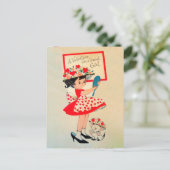 レトロヴィンテージバレンタインの女の子はがき シーズンポストカード (スタンド正面)