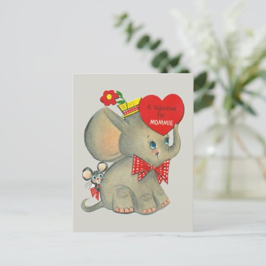 レトロヴィンテージバレンタインエレファントママ シーズンポストカード (スタンド正面)