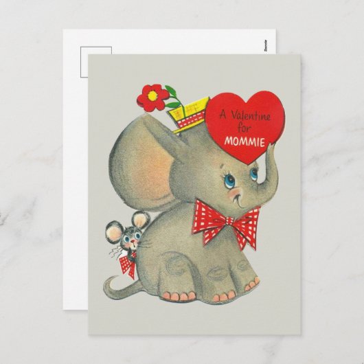 レトロヴィンテージバレンタインエレファントママ シーズンポストカード (正面/裏面)