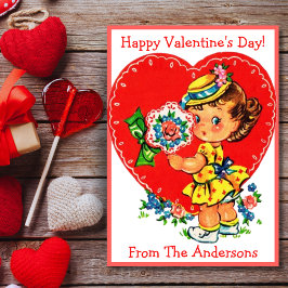 レトロヴィンテージバレンタインガールとハートカスタム シーズンカード