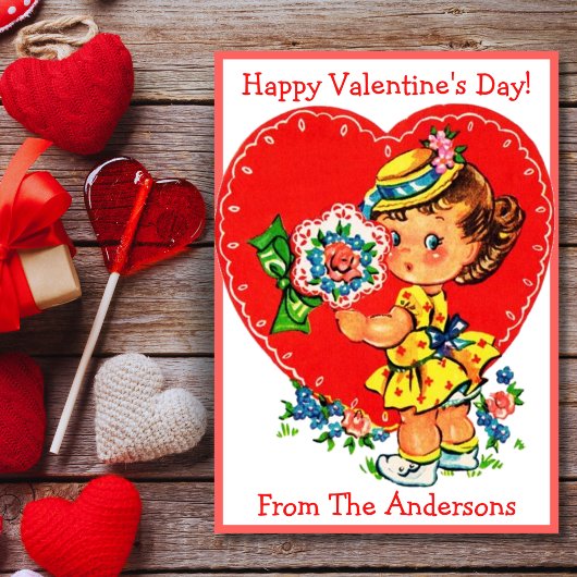 レトロヴィンテージバレンタインガールとハートカスタム シーズンカード