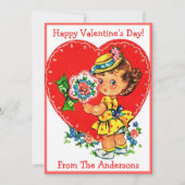 レトロヴィンテージバレンタインガールとハートカスタム シーズンカード (正面)