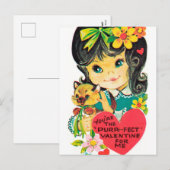 レトロヴィンテージバレンタインガールキャットホリディポストカード シーズンポストカード (正面/裏面)