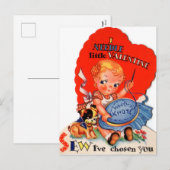 レトロヴィンテージバレンタインガールホリデーハガキ シーズンポストカード (正面/裏面)