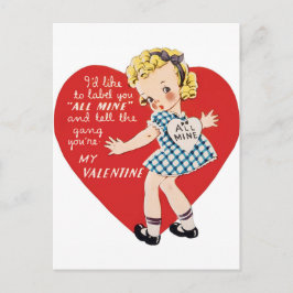 レトロヴィンテージバレンタインガールホリデーハガキ シーズンポストカード