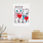 レトロヴィンテージバレンタインキャッツホリデーポスター ポスター (キッチン)