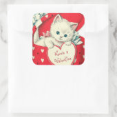 レトロヴィンテージバレンタインキャットホリデーステッカー スクエアシール (バッグ)