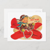 レトロヴィンテージバレンタインデー飛行機はがき シーズンポストカード (正面/裏面)