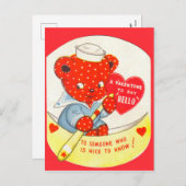 レトロヴィンテージバレンタインベアーホリデーハガキ シーズンポストカード (正面/裏面)