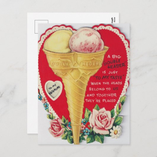 レトロヴィンテージバレンタインホリデーアイスクリームハガキ シーズンポストカード (正面/裏面)