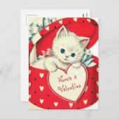 レトロヴィンテージバレンタインホリデーキャットハガキ シーズンポストカード (正面/裏面)