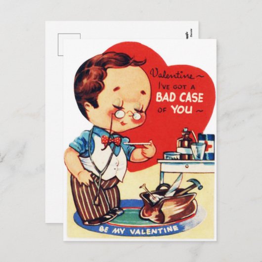 レトロヴィンテージバレンタインホリデードクターハガキ シーズンポストカード (正面/裏面)