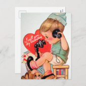 レトロヴィンテージバレンタインボーイホリデーハガキ シーズンポストカード (正面/裏面)