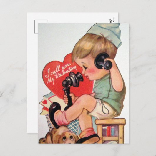 レトロヴィンテージバレンタインボーイホリデーハガキ シーズンポストカード (正面/裏面)