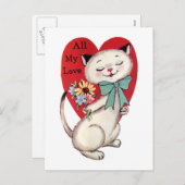 レトロヴィンテージバレンタインマイラブキャットデザイン シーズンポストカード (正面/裏面)