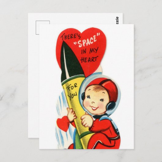 レトロヴィンテージバレンタイン宇宙ボーイ ポストカード (正面/裏面)