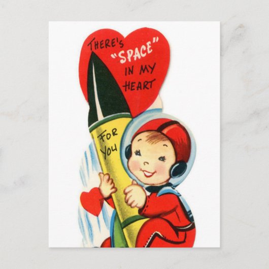 レトロヴィンテージバレンタイン宇宙ボーイ ポストカード (正面)