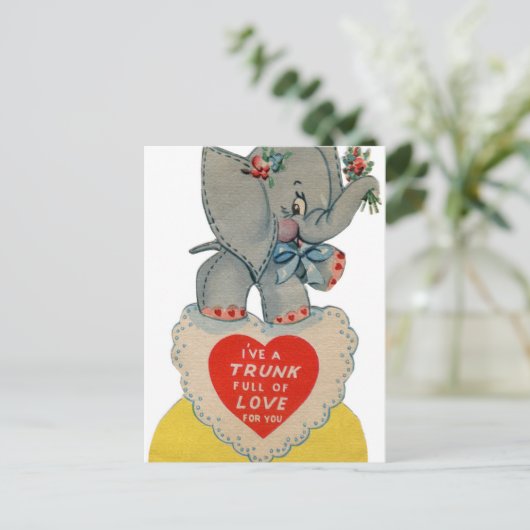 レトロヴィンテージバレンタイン象休日はがき シーズンポストカード (スタンド正面)