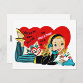 レトロヴィンテージバレンタイン電話ガールカード シーズンカード (正面/裏面)